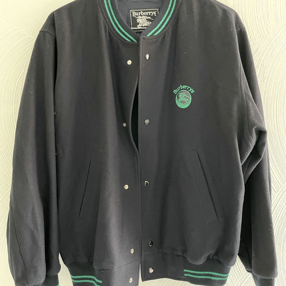 Burberry Navy and Green Varsity Jacket